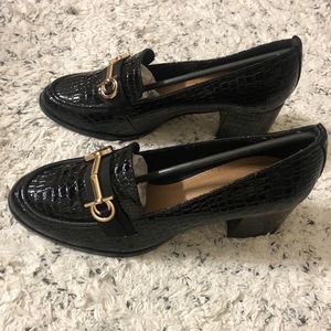 asos design stirrup heeled loafers